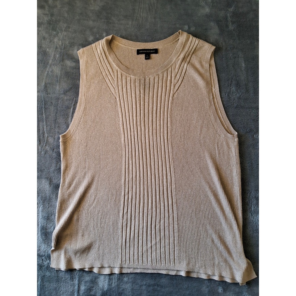 Banana Republic Womens Metallic Gold Ribbed Sleeveless Sweater Tank Top Large
